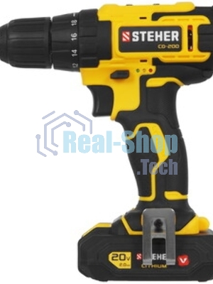 Дрель-шуруповерт STEHER CD-200-1, 20 В, 2 Ач, 45 Нм, бесщеточный
