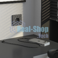 Розетка с заземлением, шторками и USB тип A+C  (графит матовый)