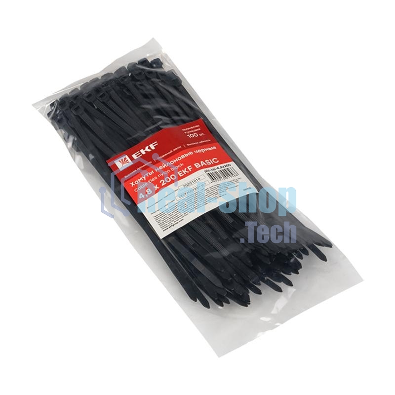 Хомут нейлоновый EKF plc-cb-4.8x200 черный (4,8х200) (100 шт.) EKF Basic