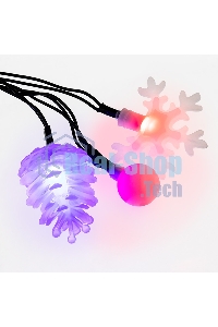 Гирлянда светодиодная универсальная с насадками (шарики, снежинки, елочки) 30 LED МУЛЬТИКОЛОР, 4,4 метра с контроллером