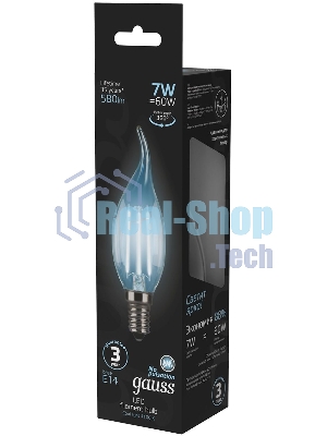 Лампа светодиодная Gauss LED Filament Свеча на ветру E14 7W 580lm 4100К 1/10/50