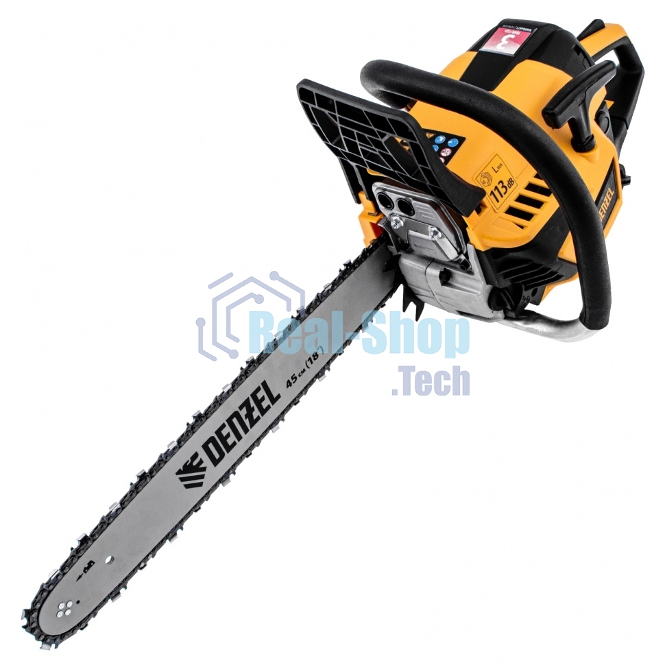 Пила цепная бензиновая Denzel DS-5218, шина 45 см, 52см3, 3 л.с., шаг 0,325, паз 1,5 мм, 72 зв
