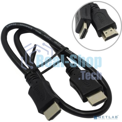 Кабель HDMI C-HM-HM-0.5M Wize,0.5 м, v.2.0, 19M/19M, позол.разъемы, экран, черный, пакет