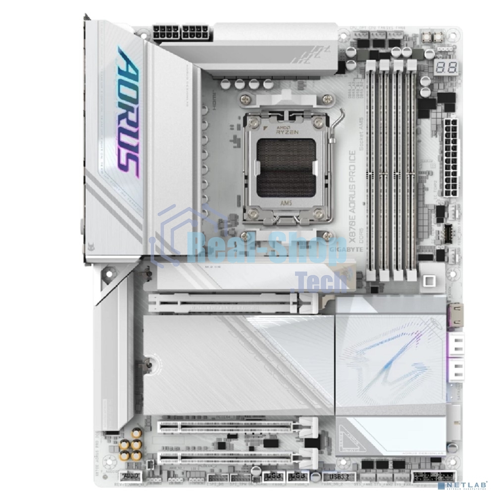 Материнская плата Gigabyte X870E AORUS PRO ICE, AM5, AMD X870E, 4xDDR5, 4xSATA, 4xM.2, 1xPCI-E 5.0 x16, 1xPCI-E 4.0 x4, 1xPCI-E 3.0 x4, 1xHDMI, 2xUSB-C, 1x 2.5Gb LAN, 2xUSB-A 3.2 Gen 2, 3xUSB-A 3.2 Gen 1, 2xUSB-A 2.0, 2x3.5 мм, TOSLINK, 7.1, 2xUSB4, 4xUSB-A 3.2 Gen 1, ATX