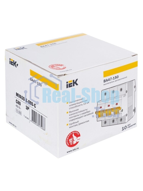 Автоматический выключатель IEK KARAT ВА47-150 3Р 80А 15кА характеристика C