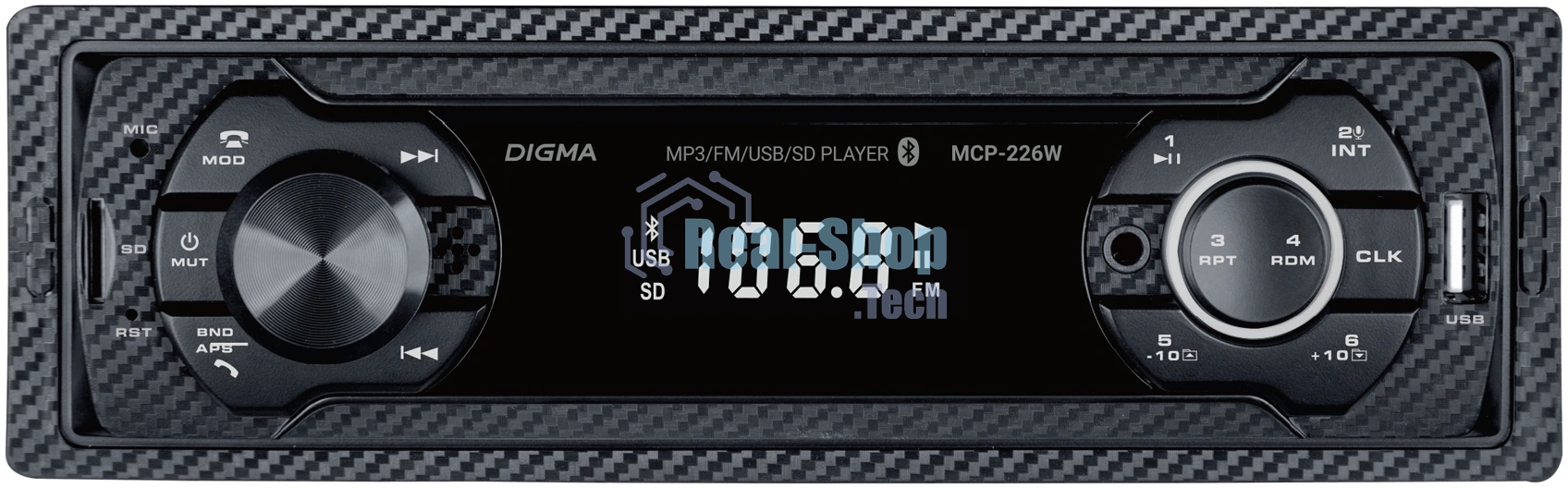 Автомагнитола Digma MCP-226W, 1 DIN, USB Type-A, AUX