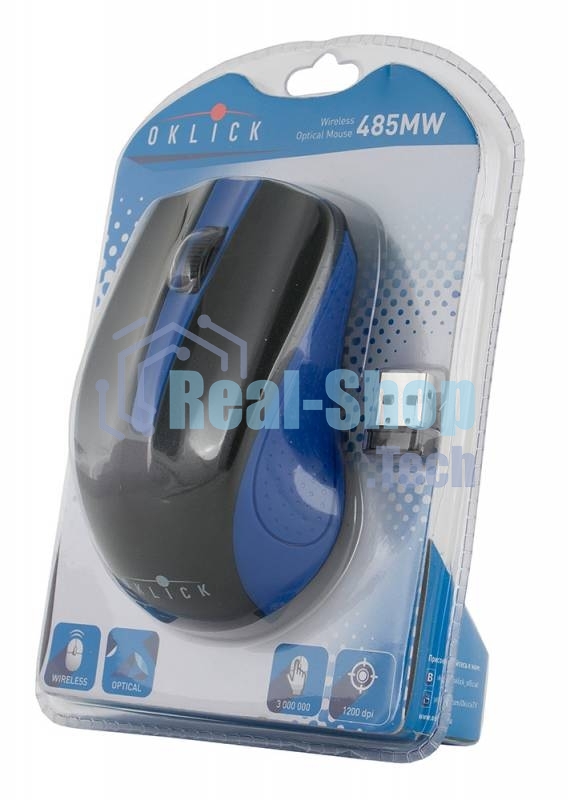 Мышь беспроводная Oklick 485MW черный/синий, 1200 dpi, радиоканал, USB, кнопки - 3