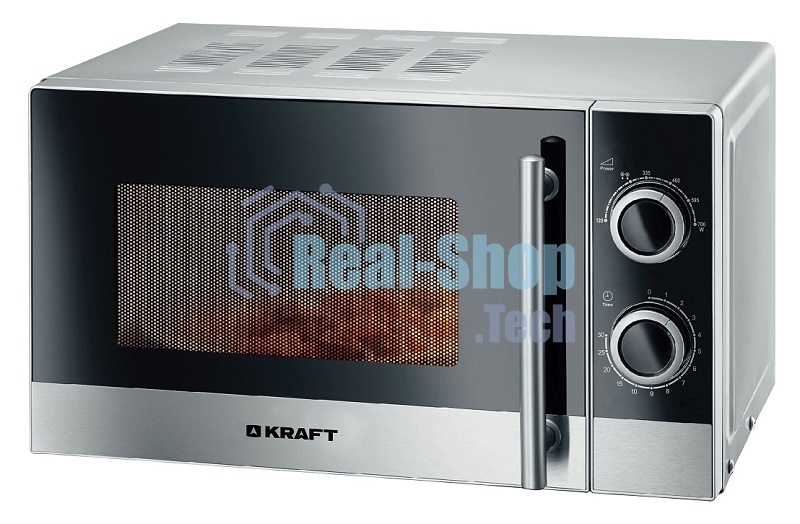 Микроволновая печь Kraft KF-20MW7S-200M серебристый, 20 л, 700 Вт, переключатели - поворотный механизм