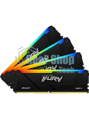 Оперативная память Kingston Fury Beast, DDR4, 32GB (4x8GB), 3200MHz, CL16, DIMM, с радиатором, RGB, черный