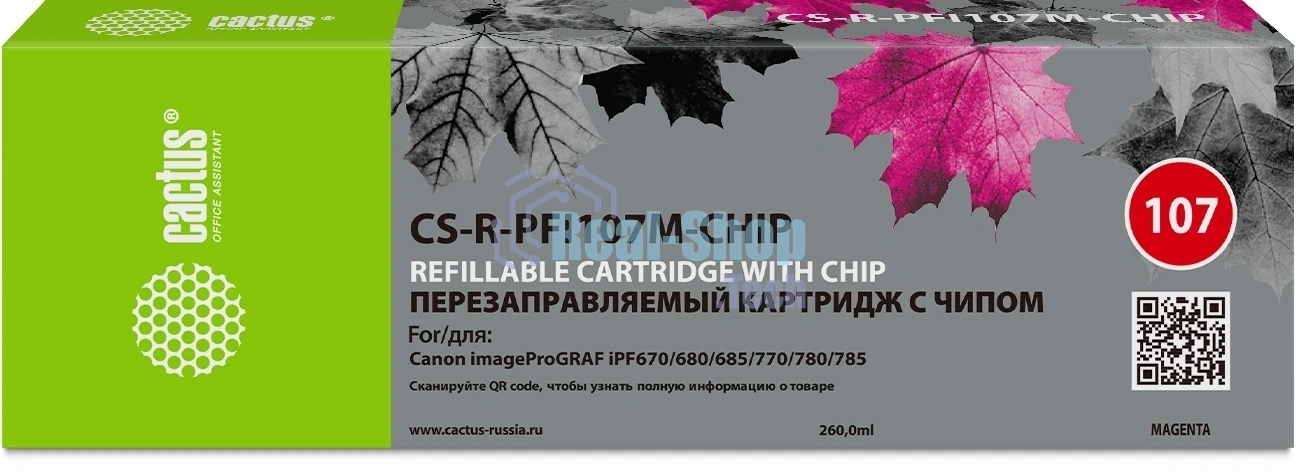 Картридж перезаправляемый струйный Cactus CS-R-PFI107M-CHIP пурпурный для Canon imageProGRAF iPF670/680/685/770/780/785