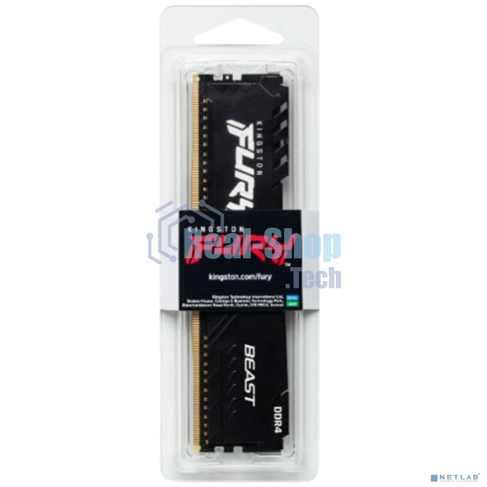 Оперативная память Kingston Fury Beast Black, DDR4, 8GB (1x8GB), 3200MHz, CL16, с радиатором, черный