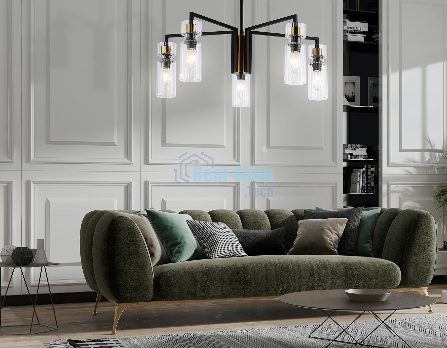 Люстра Ambrella light LH56113/5 BK/BS/CL черный/латунь/прозрачный E14*5 max 40W D605*350