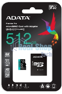 Флеш карта MICRO SDXC 512Gb W/AD. AUSDX512GUI3V30SA2-RA1 ADATA