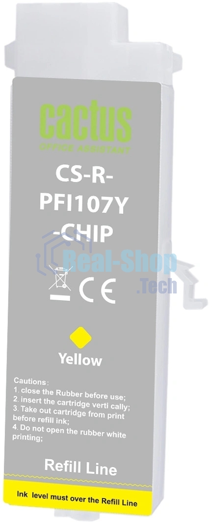 Картридж перезаправляемый струйный Cactus CS-R-PFI107Y-CHIP желтый (260мл) для Canon imageProGRAF iPF670/680/685/770/780/785 с чипом