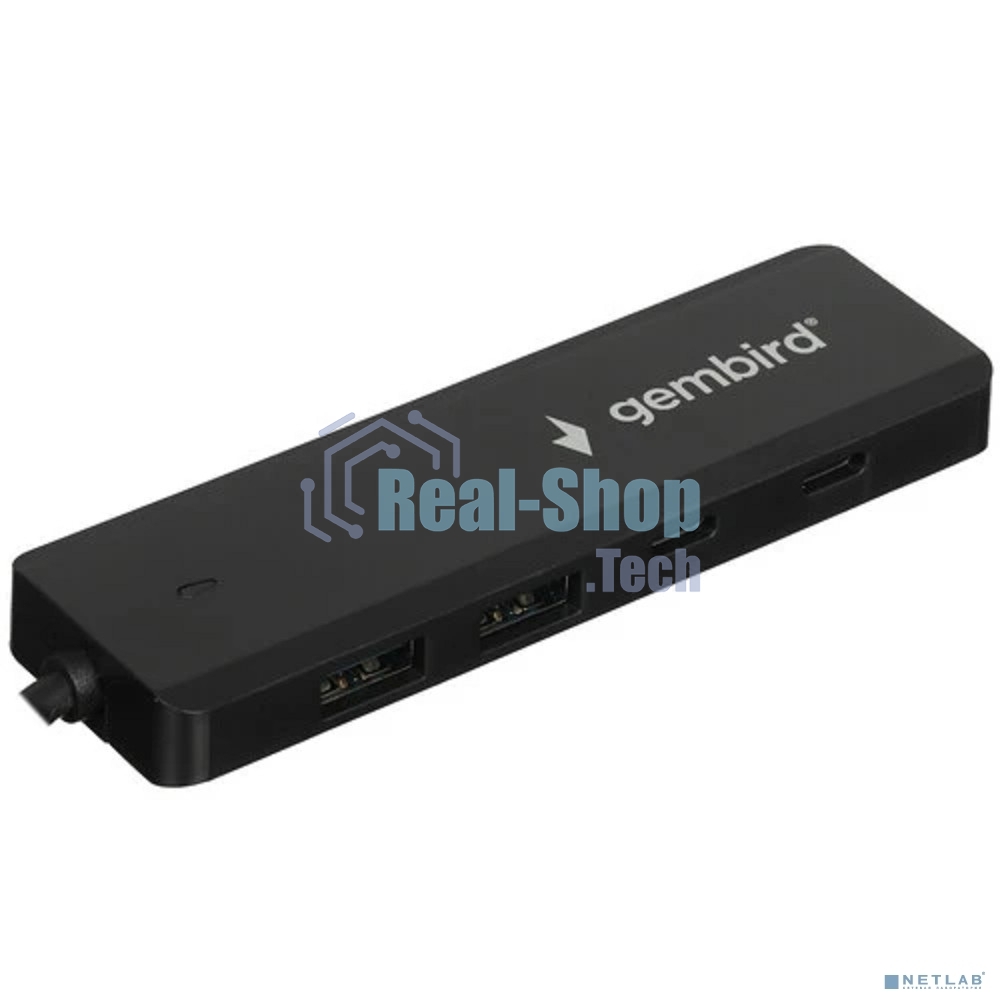 Разветвитель USB3.1 Gembird UHB-C415, 2хUSB, 2хType-C, с доп.питанием (порт Type-C), кабель USB 19см