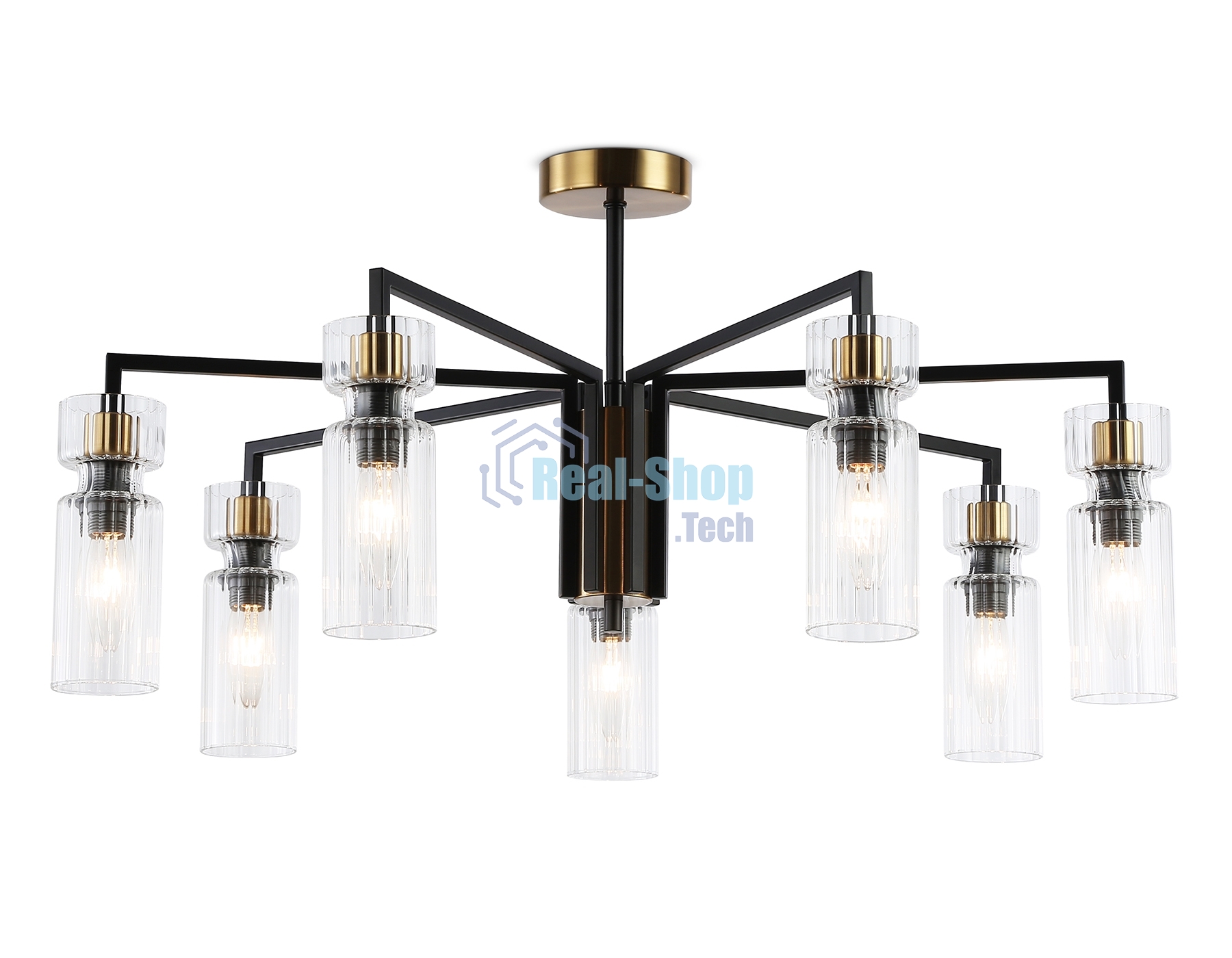 Люстра Ambrella light LH56115/7 BK/BS/CL черный/латунь/прозрачный E14*7 max 40W D705*350