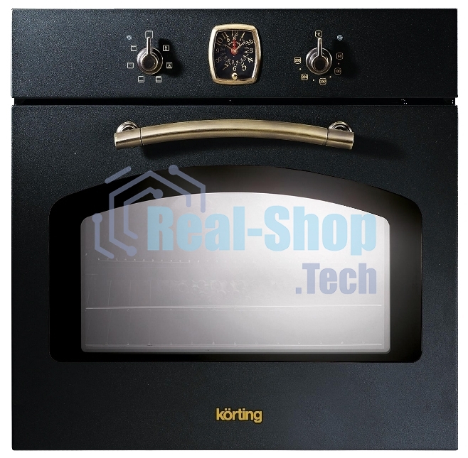 Встраиваемая электрическая духовка Korting OKB 460 RN / 59.8 х 59.5 x 56 см, 6 режимов нагрева, аналоговые часы в классическом стиле Frank Muller, таймер, черный+бронза