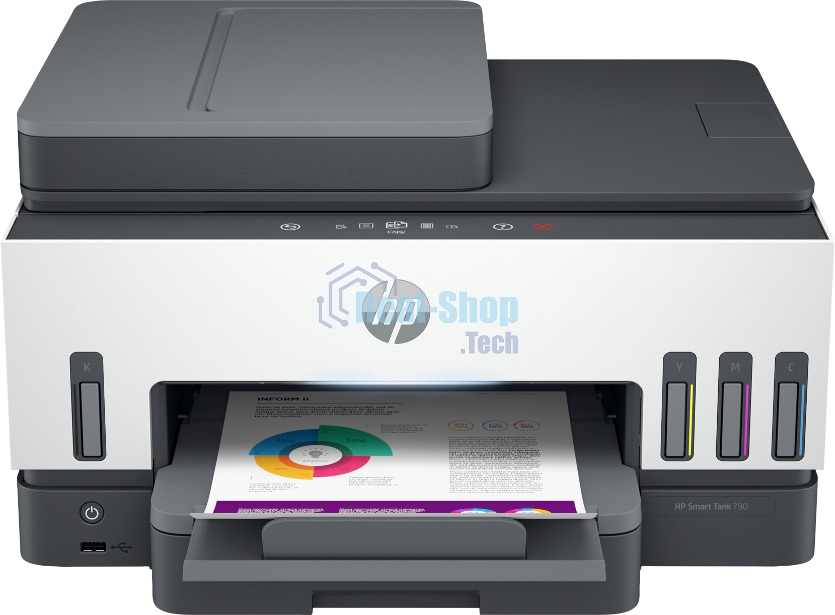 МФУ струйное HP Smart Tank 790 (4WF66A), A4, цветной, печ. до 15 стр/мин. (ч/б) до 9 стр/мин. (цвет), 1200 x 1200 dpi (ч/б печать, скан.) 1200 x 4800 dpi (цвет), USB, Wi-Fi, BlueTooth, Air Print, Mopria
