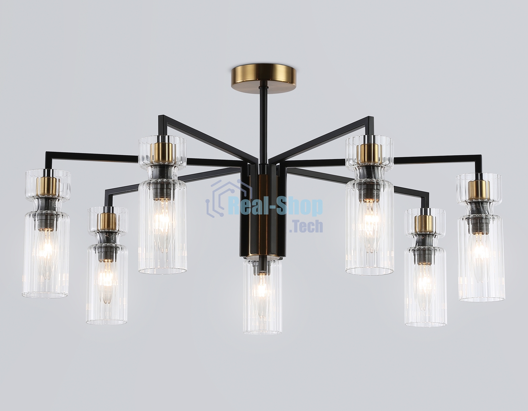 Люстра Ambrella light LH56115/7 BK/BS/CL черный/латунь/прозрачный E14*7 max 40W D705*350
