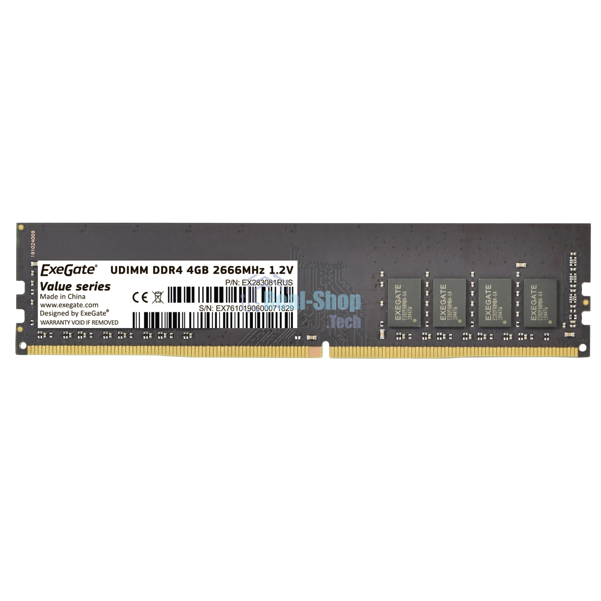 Оперативная память Exegate, DDR4, 4GB (1x4 GB), 2666 MHz, CL19, DIMM, OEM