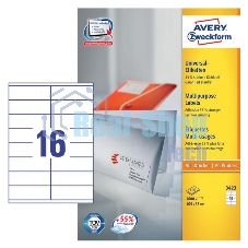 Этикетки самоклеящиеся Avery Zweckform 3423 A4, 105x35 мм, 16 шт, универсальная, 70 г/м2, 100 л, покрытие матовое, белый