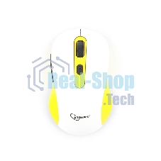 Мышь беспроводная Gembird MUSW-221-Y белый/желтый, 1600 dpi, радиоканал, USB, кнопки - 6