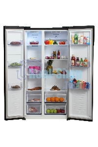 Холодильник Hyundai CS5003F черное стекло двухкамерный Side by Side 331/165л морозилка сбоку