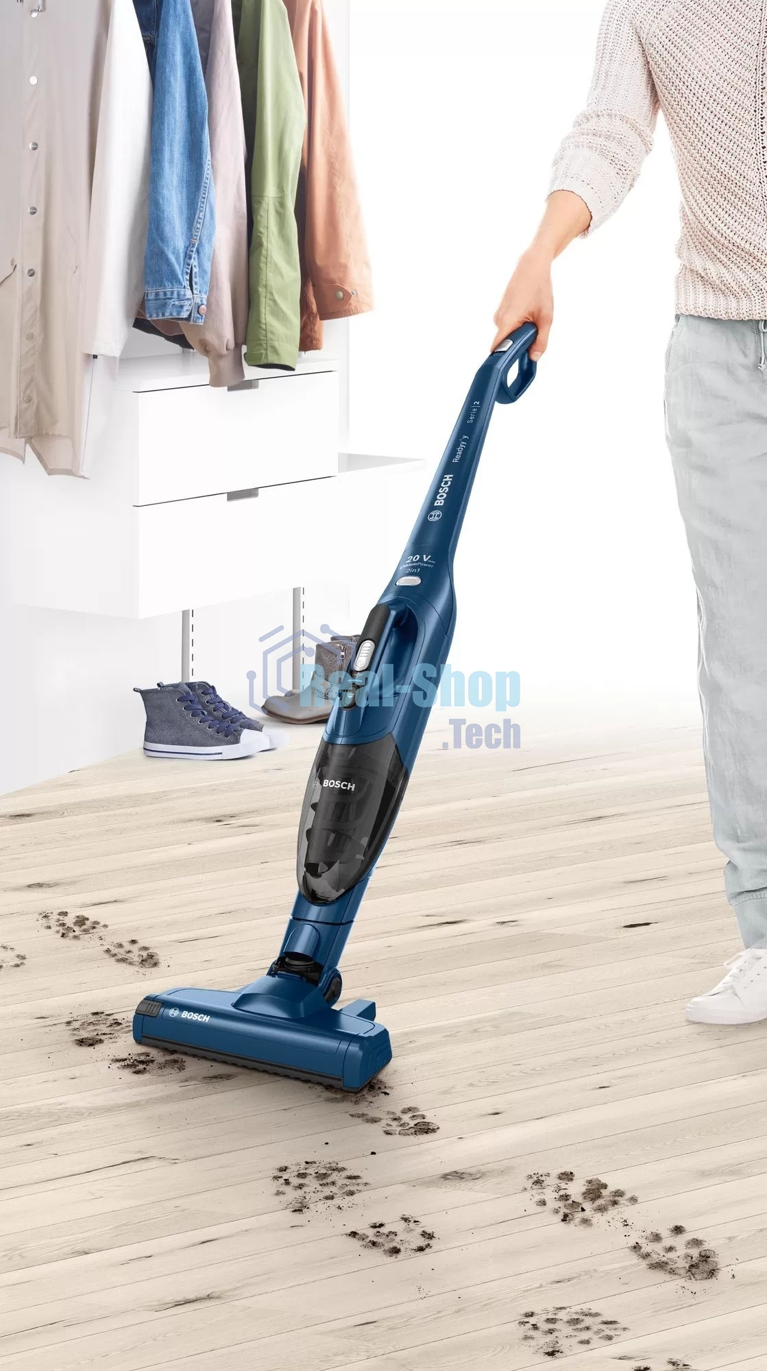 Пылесос вертикальный Bosch BCHF 2MX20 синий, питание от аккумулятора, 150 Вт, уборка сухая, пылесборник 0.4 л