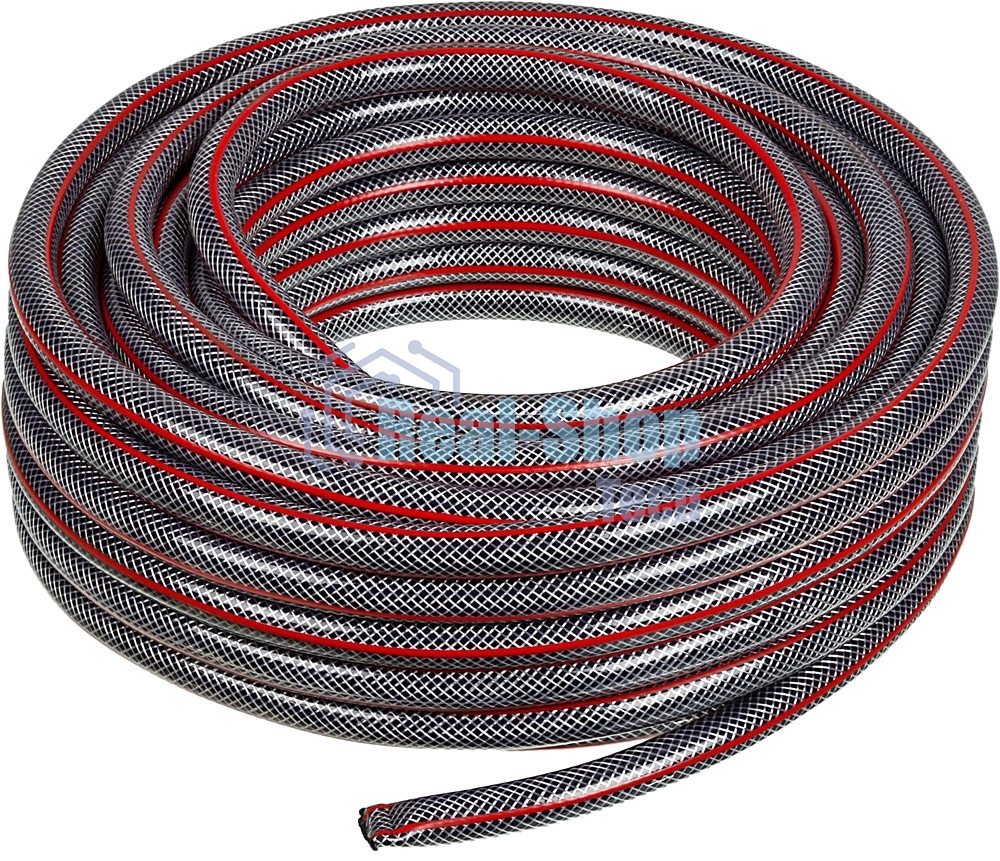 Шланг поливочный ПВХ усиленный премиум пищевой трехслойн. армир. 1/2 25м черный/красный Вихрь 73/7/2/10