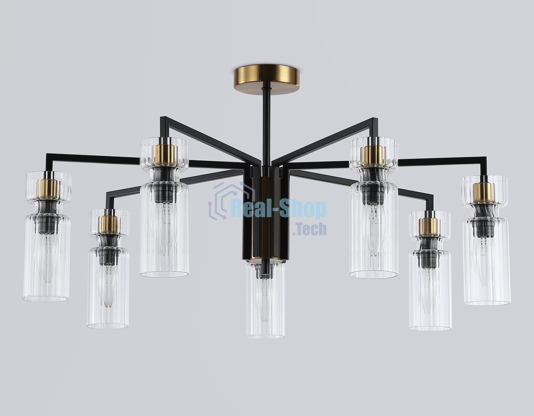 Люстра Ambrella light LH56115/7 BK/BS/CL черный/латунь/прозрачный E14*7 max 40W D705*350