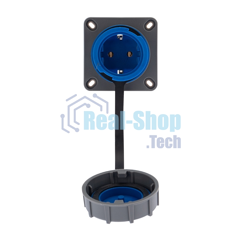 Розетка настенная фланцевая влагозащищенная с крышкой 16 А, 2Р+РЕ, IP68 Rexant