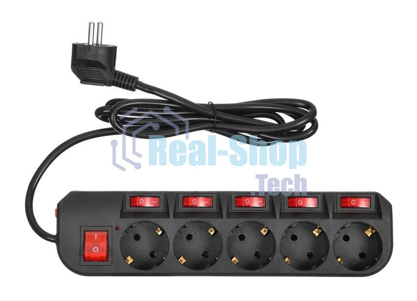Сетевой фильтр Buro 500SH-1.8-SW-B 1.8 м (5 розеток) черный (коробка)