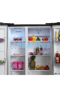 Холодильник Hyundai CS5003F черное стекло двухкамерный Side by Side 331/165л морозилка сбоку