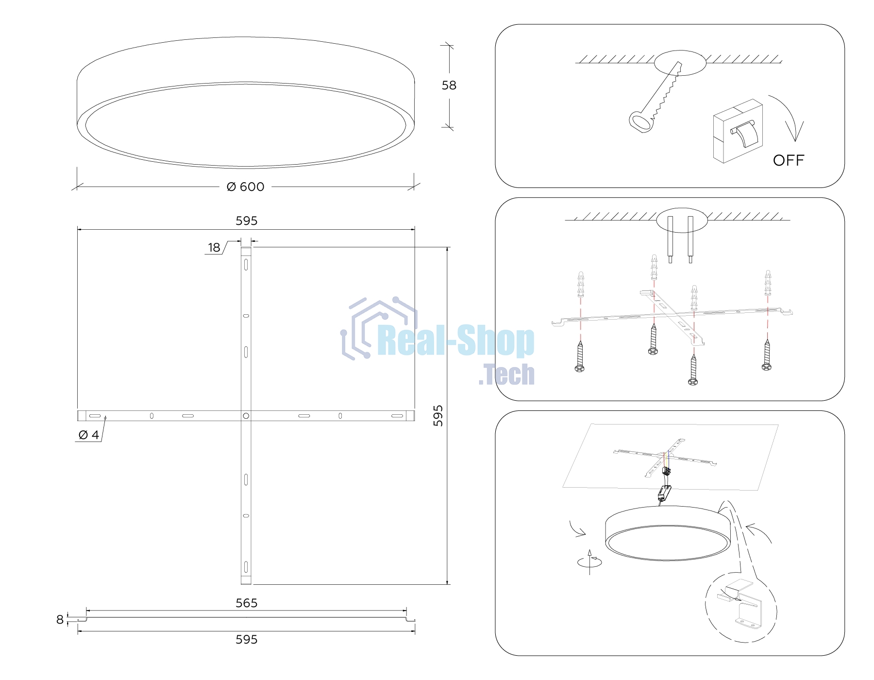 Потолочный светодиодный светильник Ambrella light FV5536 WH белый LED 90W 4200K D600*58 (Без ПДУ)