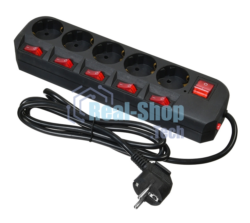 Сетевой фильтр Buro 500SH-1.8-SW-B 1.8 м (5 розеток) черный (коробка)