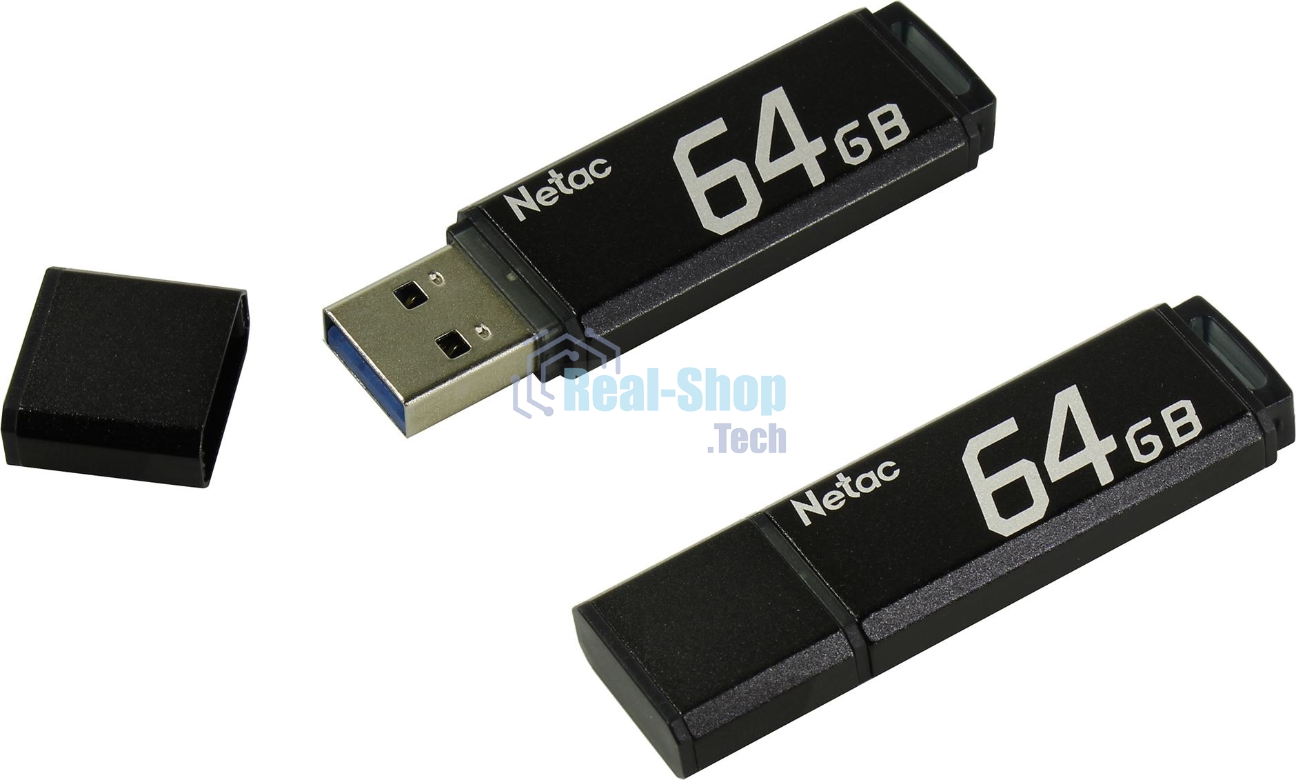 Флешка USB Netac U351 64Gb NT03U351N-064G-20BK, USB 2.0, с колпачком, металлическая черная