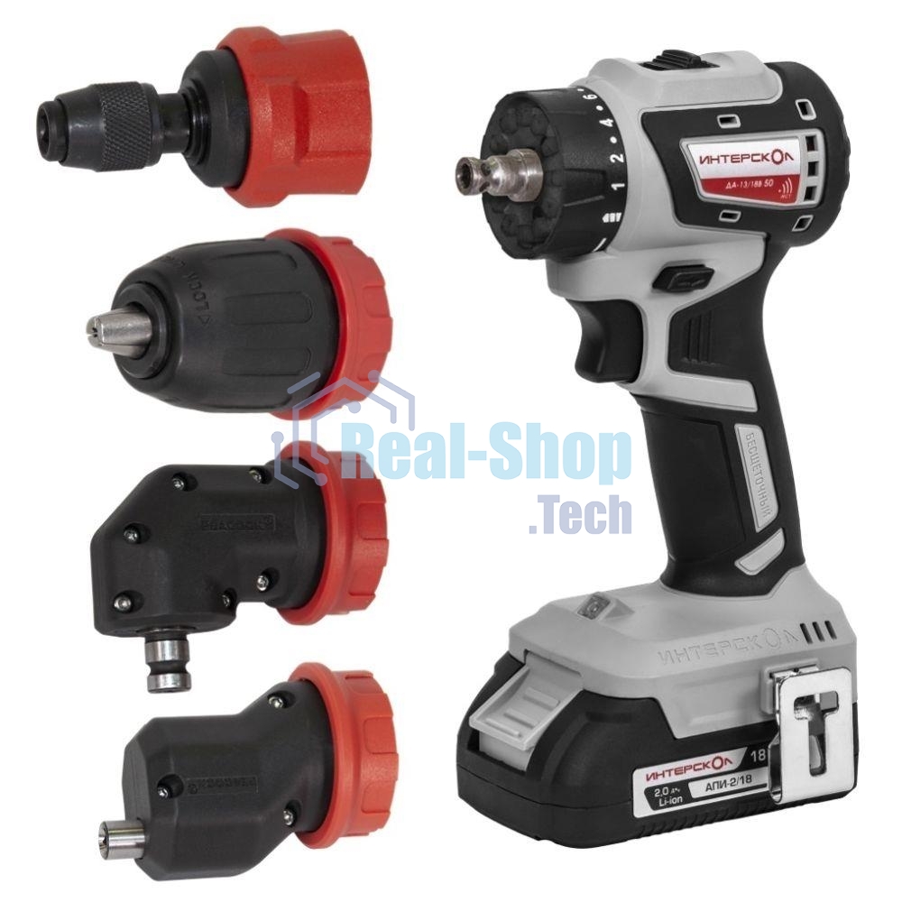 Дрель-шуруповерт аккумуляторная бесщеточная ИНТЕРСКОЛ КОМБИ ДА-13/18В 50 (2 АКБ 2 А·ч и ЗУ, кейс)