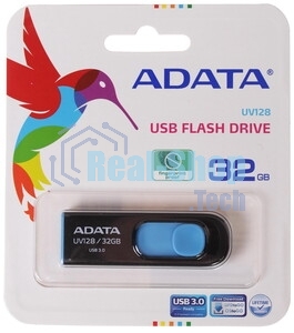 Флешка USB ADATA UV128 (AUV128-32G-RBE), 32Gb, USB 3.0, R/W 100/30, черный/синий