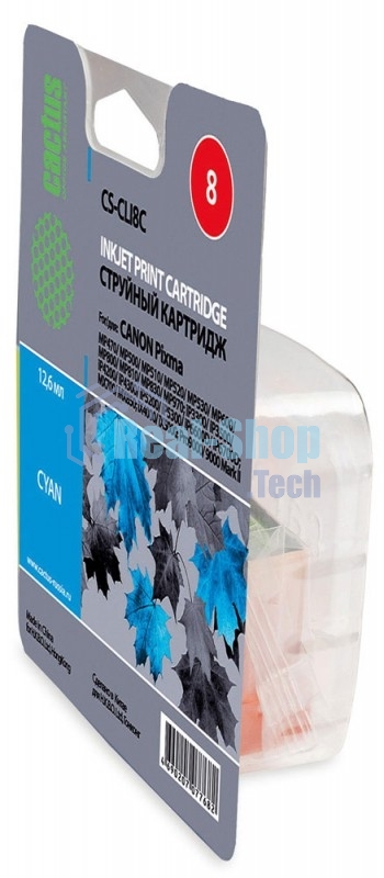 Картридж струйный Cactus CS-CLI8C голубой (12 мл) для Canon Pixma MP500, MP510, MP520, MP530, MP600, MP800, MP810, MP830, MP970, MX700, 850, iP3300, iP3500, iP4200, iP5200, iP5300, iP6600D, iP6700D, iX4000, iX5000, Pro 9000