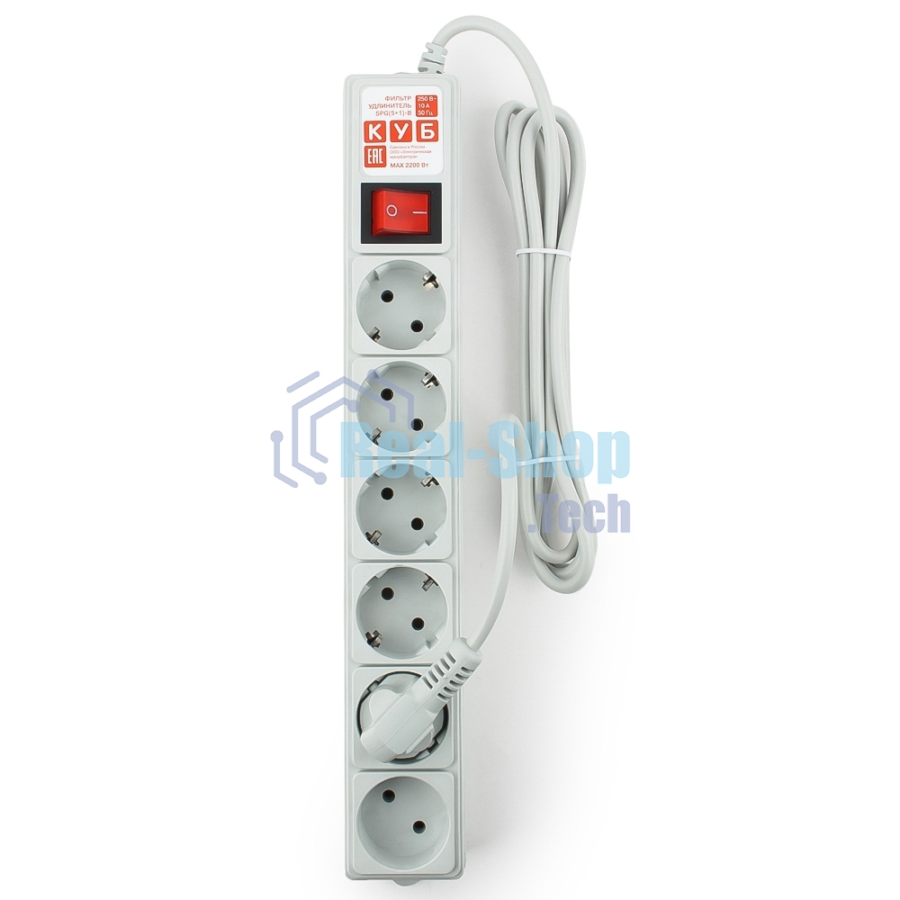 Фильтр-удлинитель Power Cube 1,9 м 6 розеток (серый) 10А/2,2 кВт