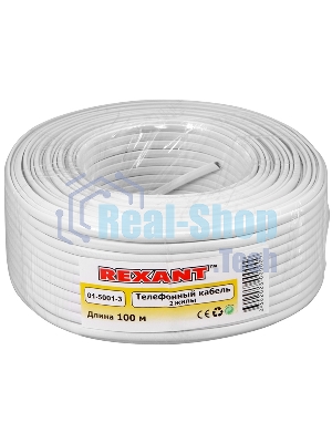 Кабель Rexant телефонный 2 жилы 100м CCA белый (ШТЛП-2)