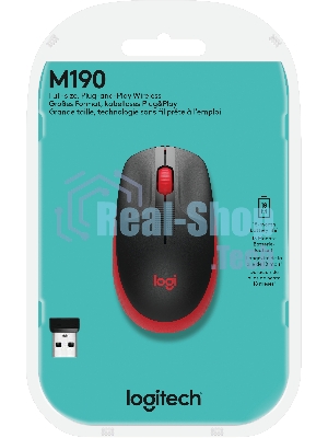 Мышь беспроводная Logitech M190 черный/красный, 1000 dpi, радиоканал, USB, кнопки - 3