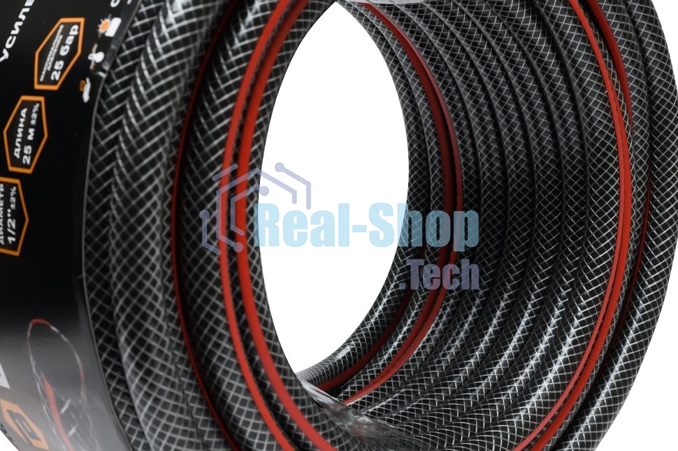 Шланг поливочный ПВХ усиленный премиум пищевой трехслойн. армир. 1/2 25м черный/красный Вихрь 73/7/2/10