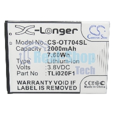 Аккумулятор CameronSinoCS-OT704SL TLi020F1 для Alcatel One Touch 7040, 7041, 6036, 5042 3.8V / 2000mAh / 7.60Wh