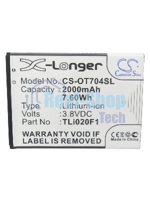 Аккумулятор CameronSinoCS-OT704SL TLi020F1 для Alcatel One Touch 7040, 7041, 6036, 5042 3.8V / 2000mAh / 7.60Wh