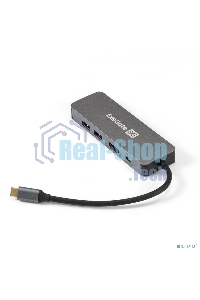 USB-концентратор ExeGate DUB-21C/PD/HL (кабель-адаптер USB Type-C --> 2xUSB3.0 + PD 100W + HDMI 4K@60Hz + Lan RJ45 10/100/1000Mb, Plug&Play, серая)