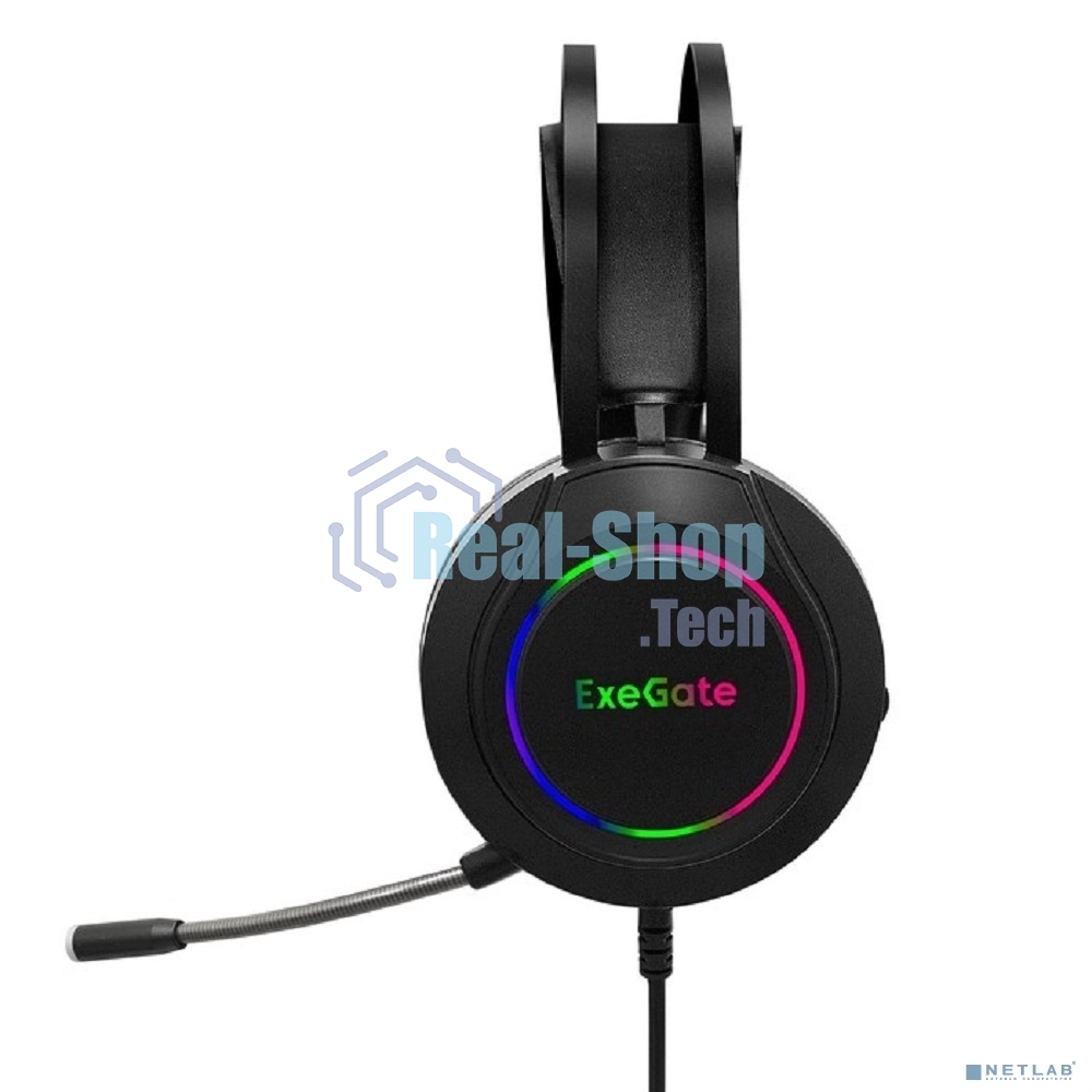 Гарнитура проводная игровая ExeGate EX289746RUS Cosmos HS-702GL (объемный звук 7.1, длина кабеля 2.5м, RGb подсветка, USB интерфейс)