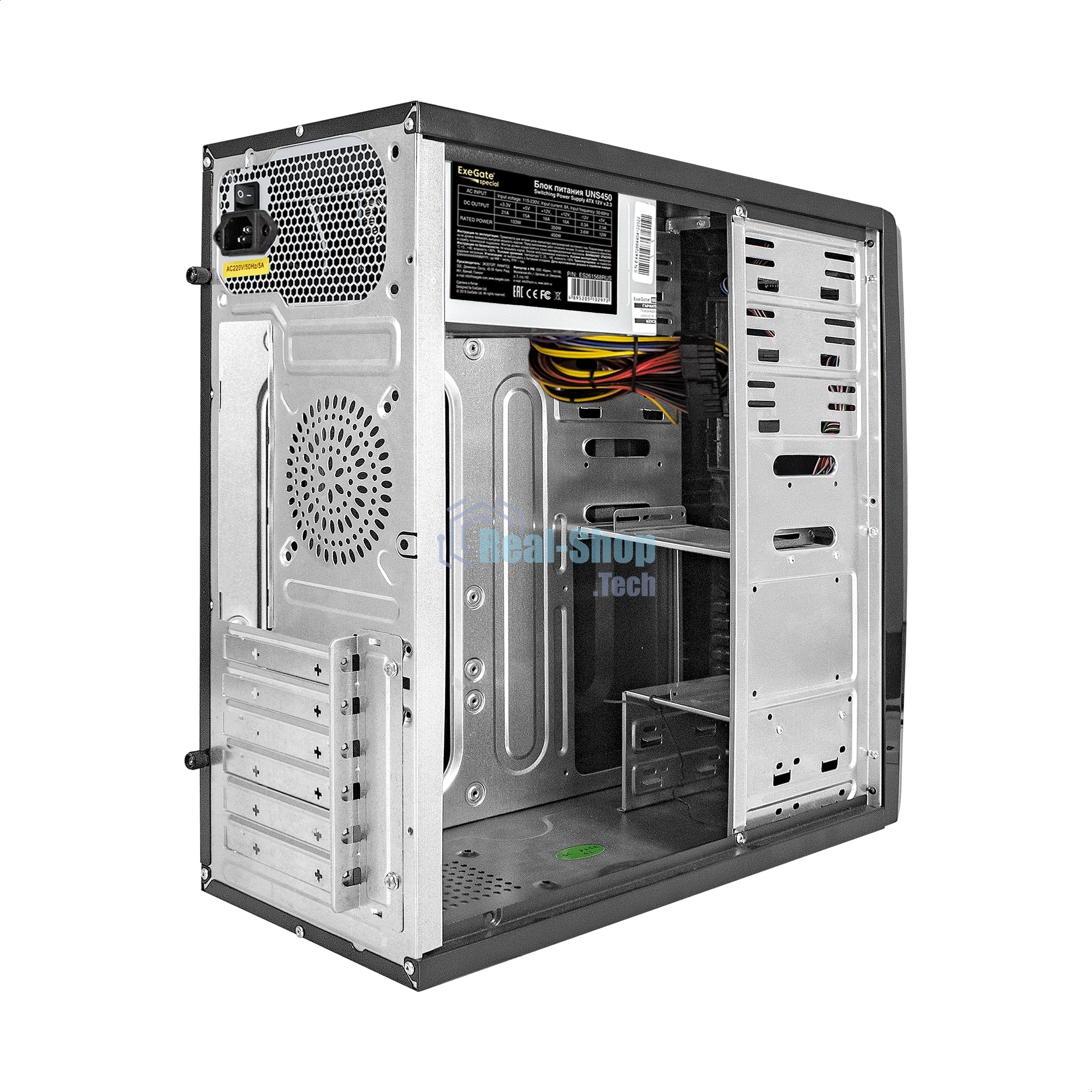 Компьютерный корпус Miditower ExeGate CP-604-UNS450 (ATX, БП UNS450 с вент. 12см, 2*USB, аудио, черный)