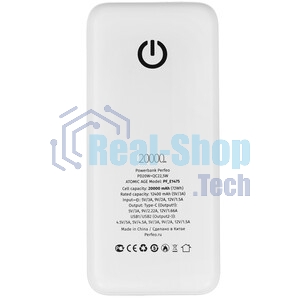 Портативный аккумулятор Perfeo Powerbank Atomic Age 20000 mAh/LED дисплей/PD + QC 3.0/Type-C/2 USB/Выход: 5A, max 22.5W белый (PF_E1475)