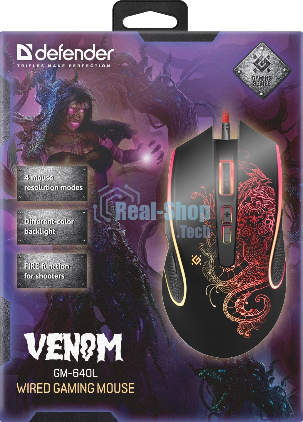 Мышь проводная Defender Venom GM-640L черный, 3200 dpi, USB, кнопки - 8